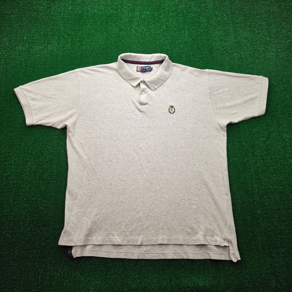 Vintage Chaps Ralph Lauren Polo Shirt Mens XL Oatmeal Crested Linen Blend CRL